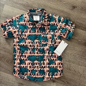 Kids Sovereign Code Button-Up Shirt with Teal Dino Print